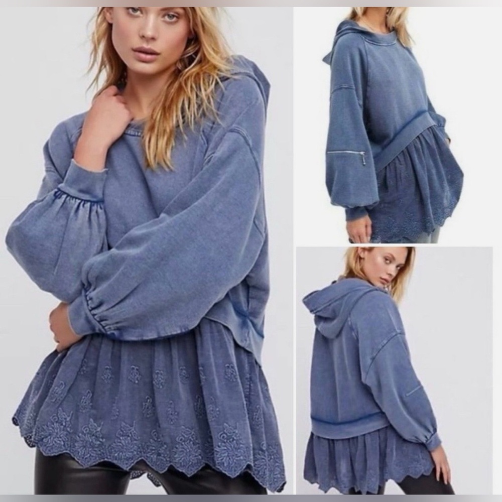 Washed out Free People Blue Peplum Hoodie XSP runs big.
